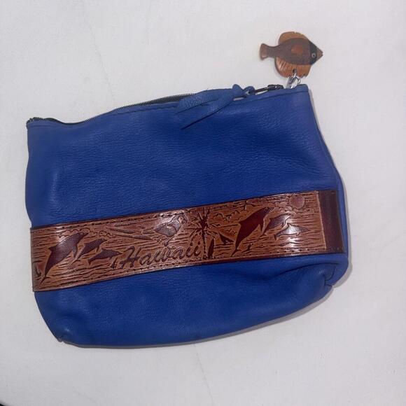 Handbags - Aloha From Hawaii Dyed Leather Embellished Zip Wristlet Coin Purse‎ Wooden Fish